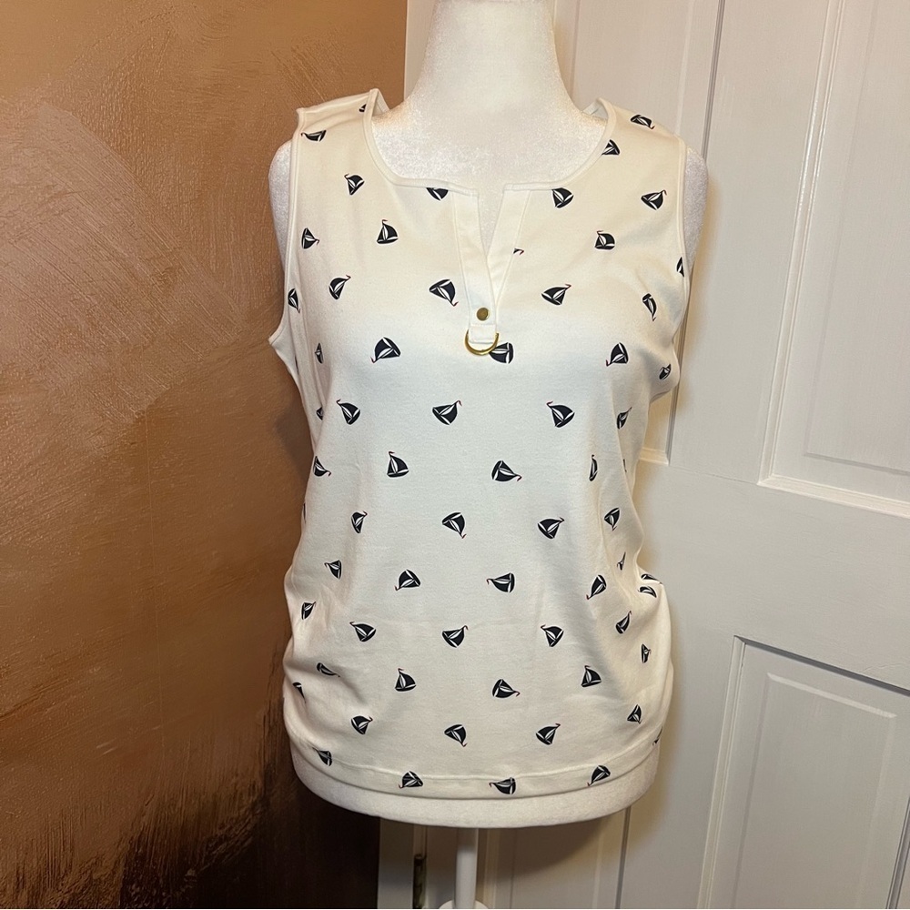 #65 KAREN SCOTT NAUTICAL SAILBOAT PRINT TANK TOP LARGE - Picture 5 of 5